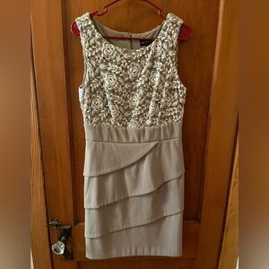Beautiful tan and white form-fitting dress